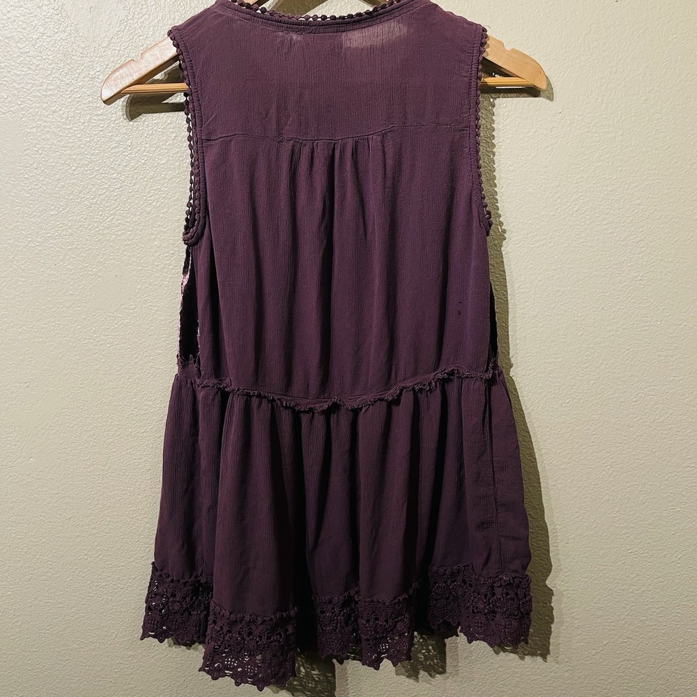 Knox Rose Top Crushed Velvet Floral Embroidery & Lace Purple Plum Women's Size S - Picture 5 of 11